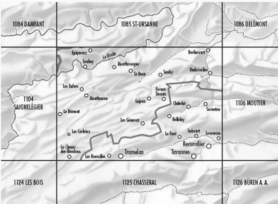 TOPO Wandelkaart 1105 - Bellelay Jura Zwitserland - Swisstopo