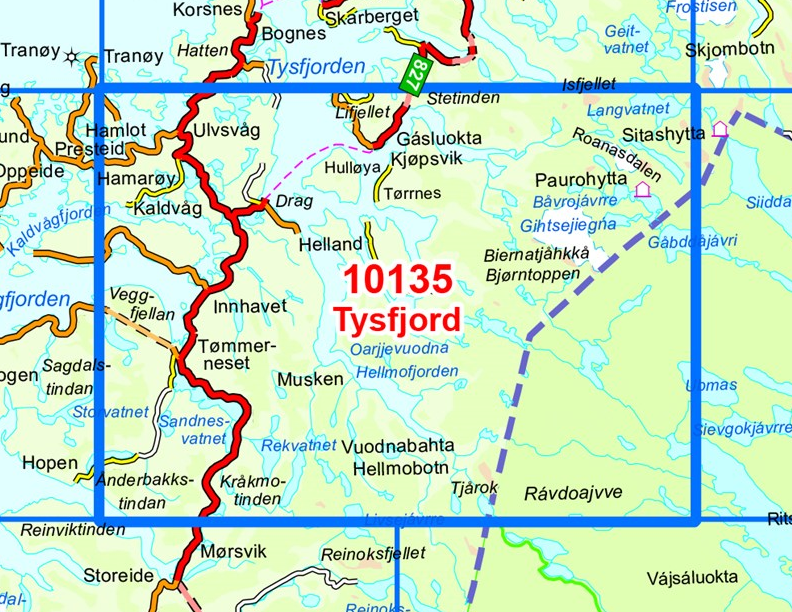 TOPO Wandelkaart 10135 - Tysfjord- Nordland - Nordeca AS
