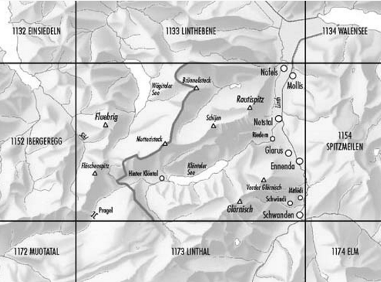 TOPO Wandelkaart 1153 - Klöntal Glarus Zwitserland - Swisstopo