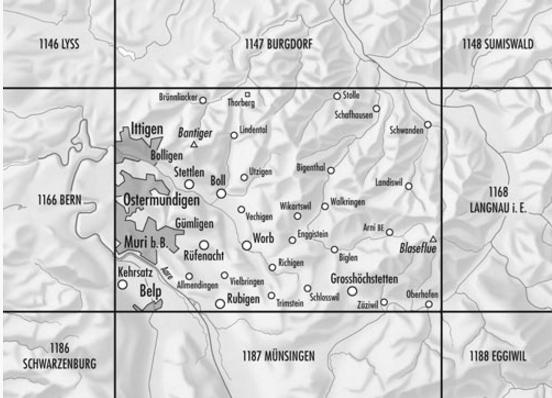 TOPO Wandelkaart 1167 - Worb Bern Zwitserland - Swisstopo