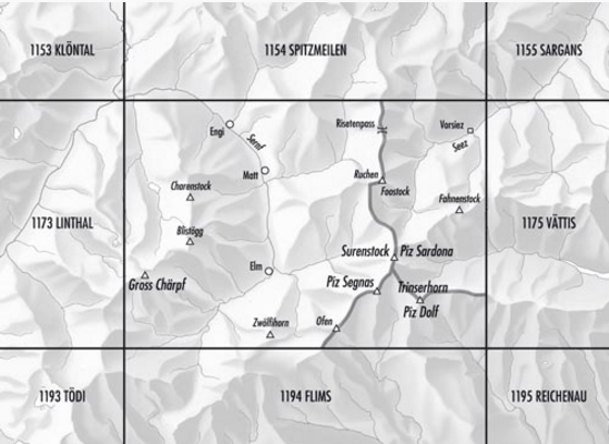 TOPO Wandelkaart 1174 - Elm Glarus Süd Zwitserland - Swisstopo