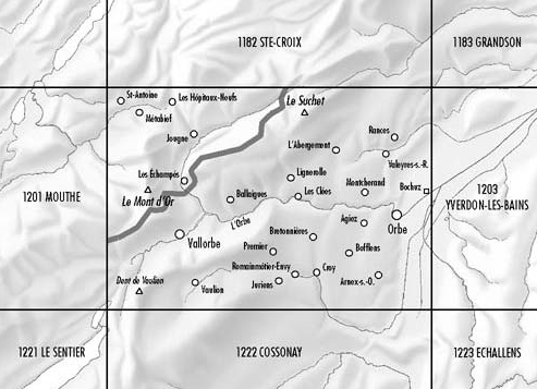 TOPO Wandelkaart 1202 - Orbe Vaud Zwitserland - Swisstopo