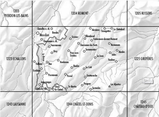 TOPO Wandelkaart 1224 - Moudon Vaud Zwitserland - Swisstopo