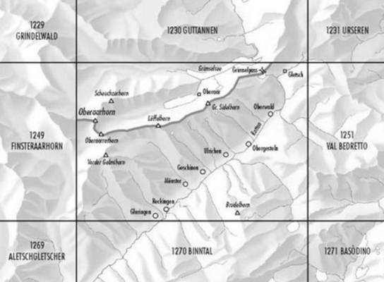 TOPO Wandelkaart 1250 - Ulrichen Wallis Zwitserland - Swisstopo