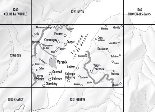 TOPO Wandelkaart 1281 - Coppet Vaud Zwitserland - Swisstopo