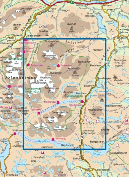 TOPO Wandelkaart 2503 / Jotunheimen Aust, Oppland Noorwegen (7046660025031) Nordeca AS