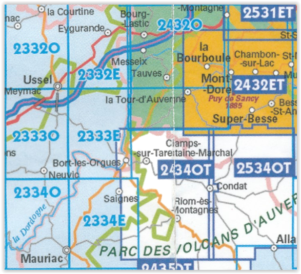 Wandelkaart 2334 SB - Mauriac & Ydes - IGN