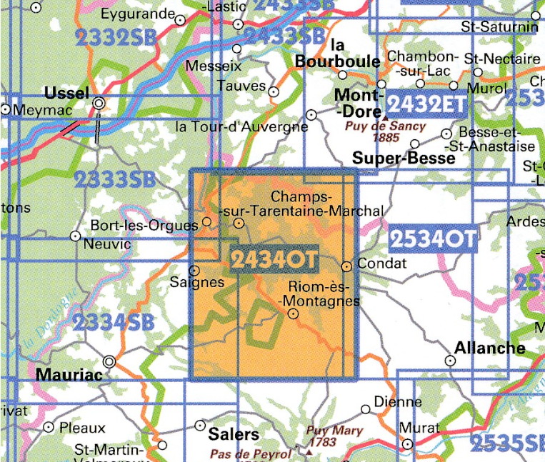 TOPO Wandelkaart 2434OT - Riom-Es-Montagnes - IGN