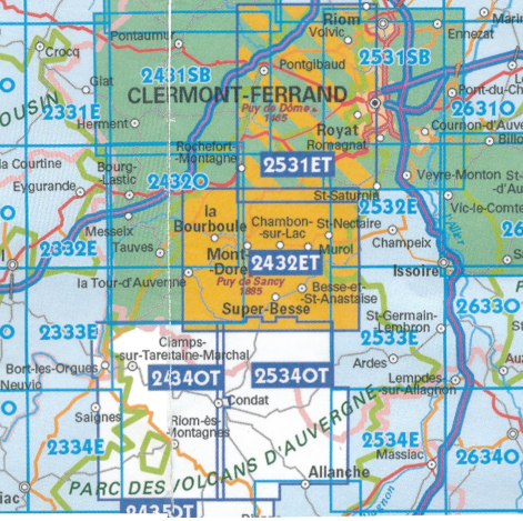 TOPO Wandelkaart 2434OT - Riom-Es-Montagnes - IGN