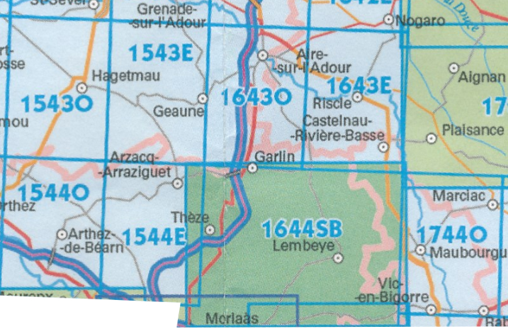 Wandelkaart 1544 SB - Arthez-de-Béarn Lacq - IGN