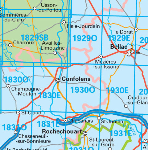 Wandelkaart 1830 SB - Confolens & Mouton - IGN