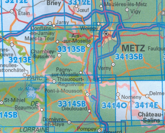 Wandelkaart 3313 SB - Ars-sur-Moselle & Chambley-Bussières - IGN