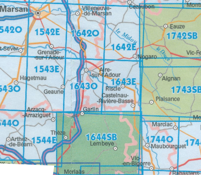 Wandelkaart 1642 SB - Villeneuve-de-Marsan & Nogaro - IGN