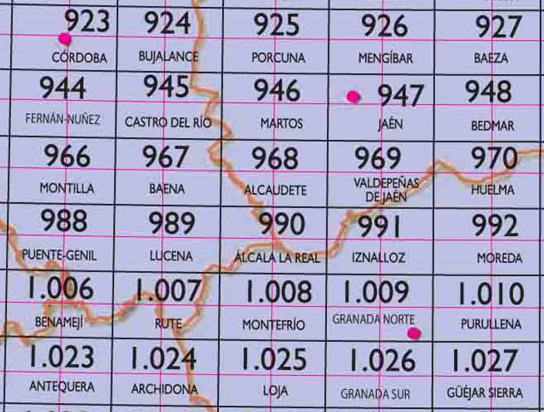 25 - CNIG - Topografische MTN25 - Córdoba, Jaén, Granada, (provincies) Spanje