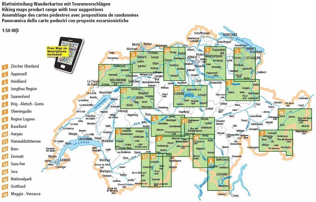 Hallwag Kümmerly - TOURENKarten - Wandelkaart 1:50.000 - 1 > 18