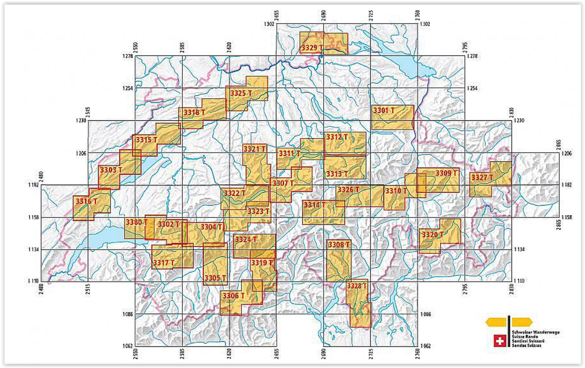 Swisstopo - 1.33.000 wandelkaarten 3301t tot 3381t