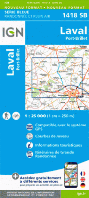 Wandelkaart 1418 SB Laval & Port Brillet - IGN