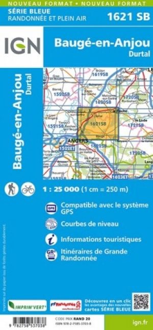 Wandelkaart 1621 SB Baugé & Durtal - IGN