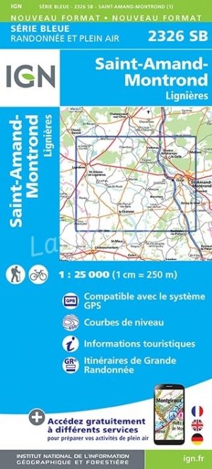 Wandelkaart 2326 SB St-Amand-Montrond & Lignières - IGN