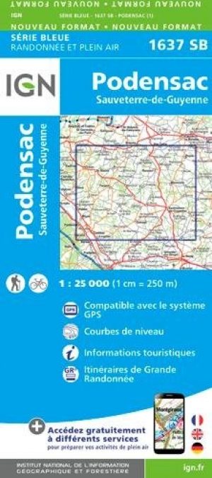 Wandelkaart 1637 SB Podensac & Sauveterre-de-Guyenne - IGN