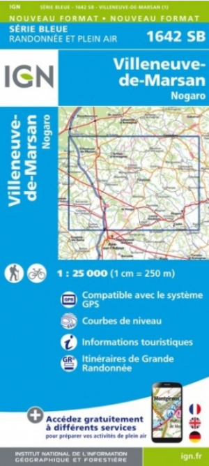 Wandelkaart 1642 SB Villeneuve-de-Marsan & Nogaro - IGN