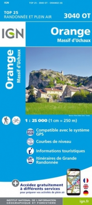 Wandelkaart 3040 OT Orange & le Massif d'Uchaux - IGN
