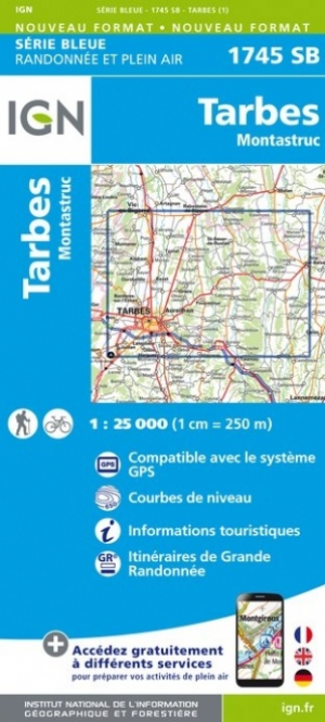 Wandelkaart 1745 SB Tarbes & Montastruc - IGN