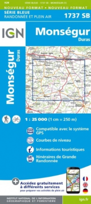 Wandelkaart 1737 SB Monségur & Duras - IGN