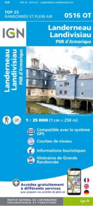 Wandelkaart 0516 OT Landerneau & Landisvisiau - IGN