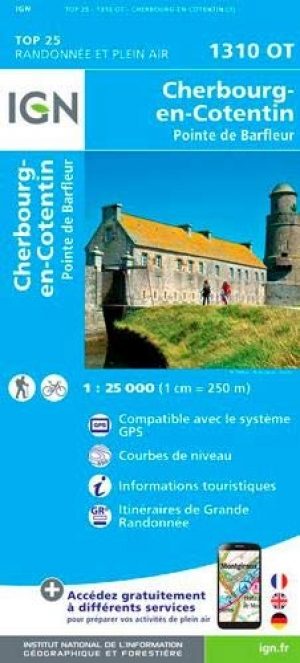 Wandelkaart 1310 OT Cherbourg & Pointe de Barfleur - IGN