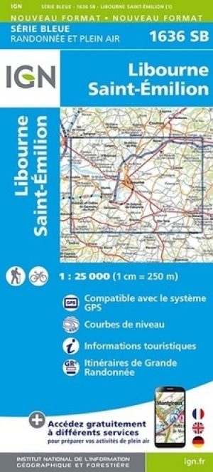 Wandelkaart 1636 SB Libourne & Saint-Emilion - IGN