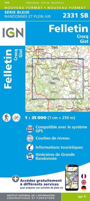 Wandelkaart 2331 SB Felletin- Crocq & Giat - IGN