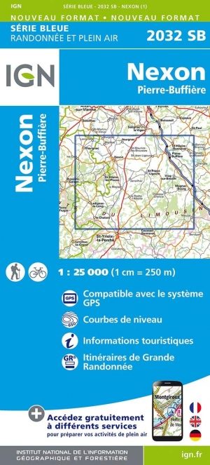 Wandelkaart 2032 SB Pierre-Buffière & Nexon - IGN