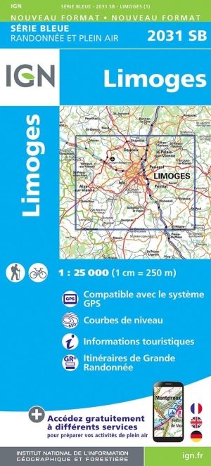 Wandelkaart 2031 SB Limoges - IGN