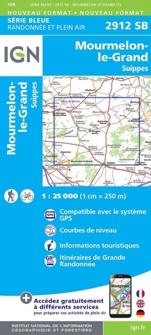 Wandelkaart 2912 SB Monthois & Mourmelon-le-Grand - IGN