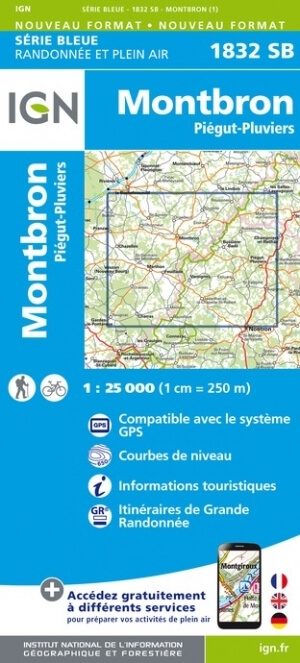 Wandelkaart 1832 SB Montbron- Piégut & Pluviers - IGN