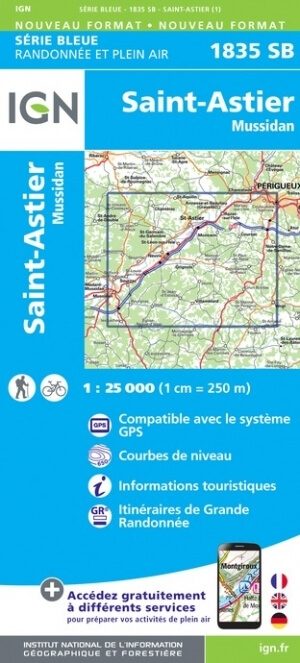 Wandelkaart 1835 SB Périgueux & Mussidan - IGN