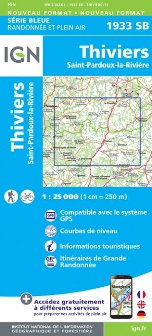 Wandelkaart 1933 SB Thiviers & Saint-Pardoux-la-Rivière - IGN