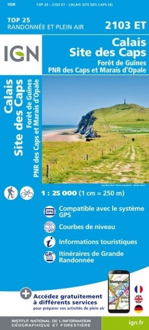 Wandelkaart 2103 ET Calais Site des Caps & Forêt de Guînes - IGN
