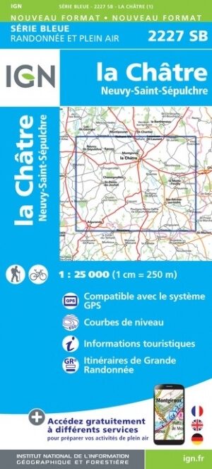 Wandelkaart 2227 SB La Châtre & Neuvy-St-Sépulchre - IGN