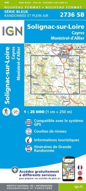 Wandelkaart 2736 SB Solignac-sur-Loire & Cayres - IGN