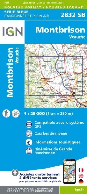 Wandelkaart 2832 SB Montbrison & Veauche - IGN