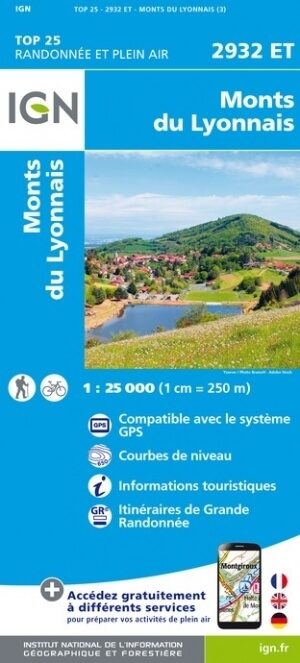 Wandelkaart 2932 ET Monts du Lyonnais - IGN