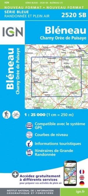 Wandelkaart 2520 SB Bléneau & Champignelles - IGN