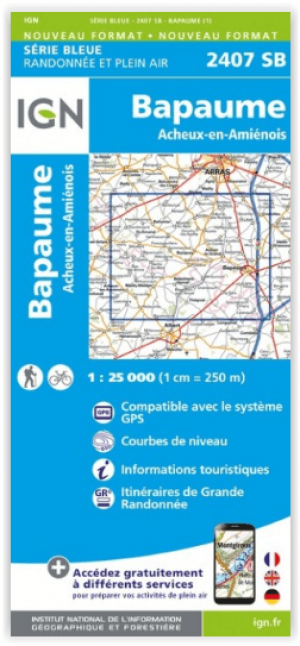 Wandelkaart 2407 SB Bapaume & Acheux-en-Amiénois - IGN