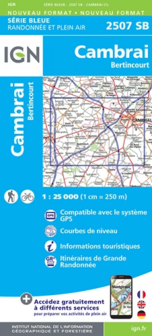 Wandelkaart 2507 SB Cambrai & Bertincourt - IGN