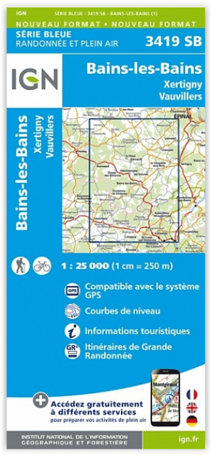 Wandelkaart 3419 SB Bains-les-Bains- Xertigny &Vauvillers- IGN