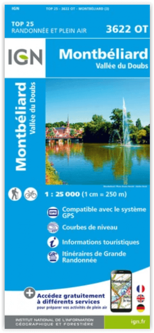 Wandelkaart 3622 OT Montbéliard & Vallée du Doubs - IGN