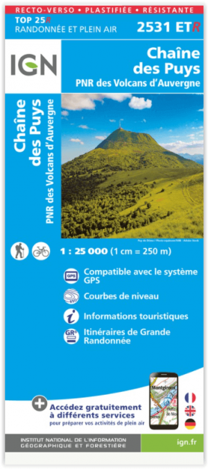 Wandelkaart 2531 ET(R) - Chaîne des Puys & Monts-Dômes - IGN