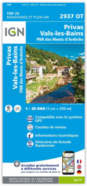 Wandelkaart 2937 OT Privas - Vals-les-Bains - IGN